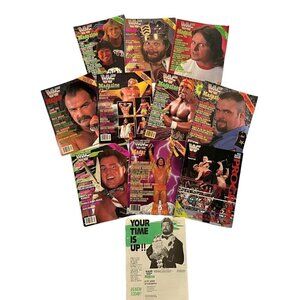 Vintage 1980s 1990s WWF Magazine Lot 10+ Von Erich Hulk Flair Poster Ads Trivia